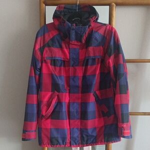 Vans Utility Vibrant Plaid Blue And Red Hooded Rain Jacket Size M Unisex